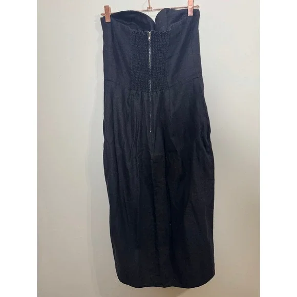 Reformation Black Linen Strapless Bustier Midi Dress with Front Slit - Picture 7 of 10